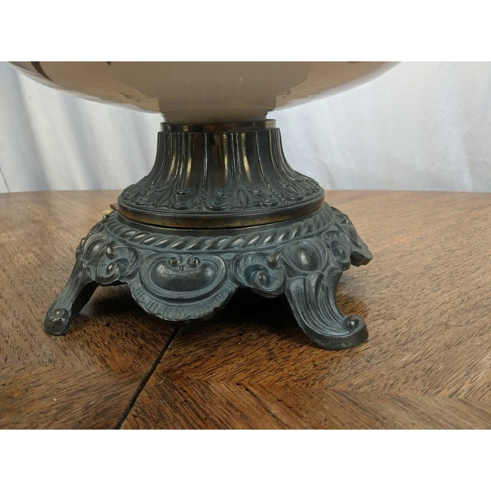 Antique Victorian Art Nouveau Gone With the Wind Hand Painted Peony Floral Lamp